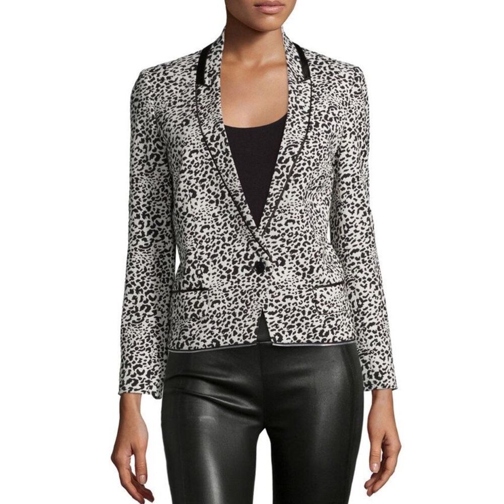ZADIG & VOLTAIRE Vegam Leopard Deluxe White/Black Jacquard Blazer 36 US Small